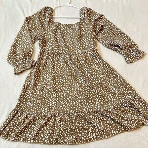 Animal Print Dress Sz L Boho Ruffle Hem Balloon Sleeve Lightweight Flowy